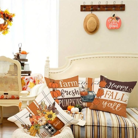 NWT- Set of 4- Super Soft- Fall- Pumpkins & Farmtruck Pillow Covers 18x18 🍁 - Picture 3 of 4
